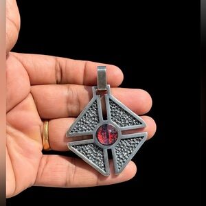 Silver and Red Geometric Pendant